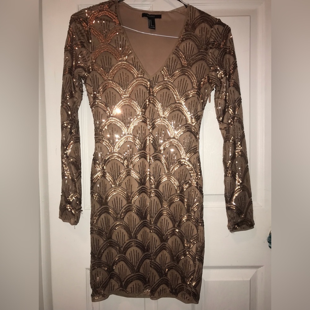 forever 21 mini fitted gold sequin dress